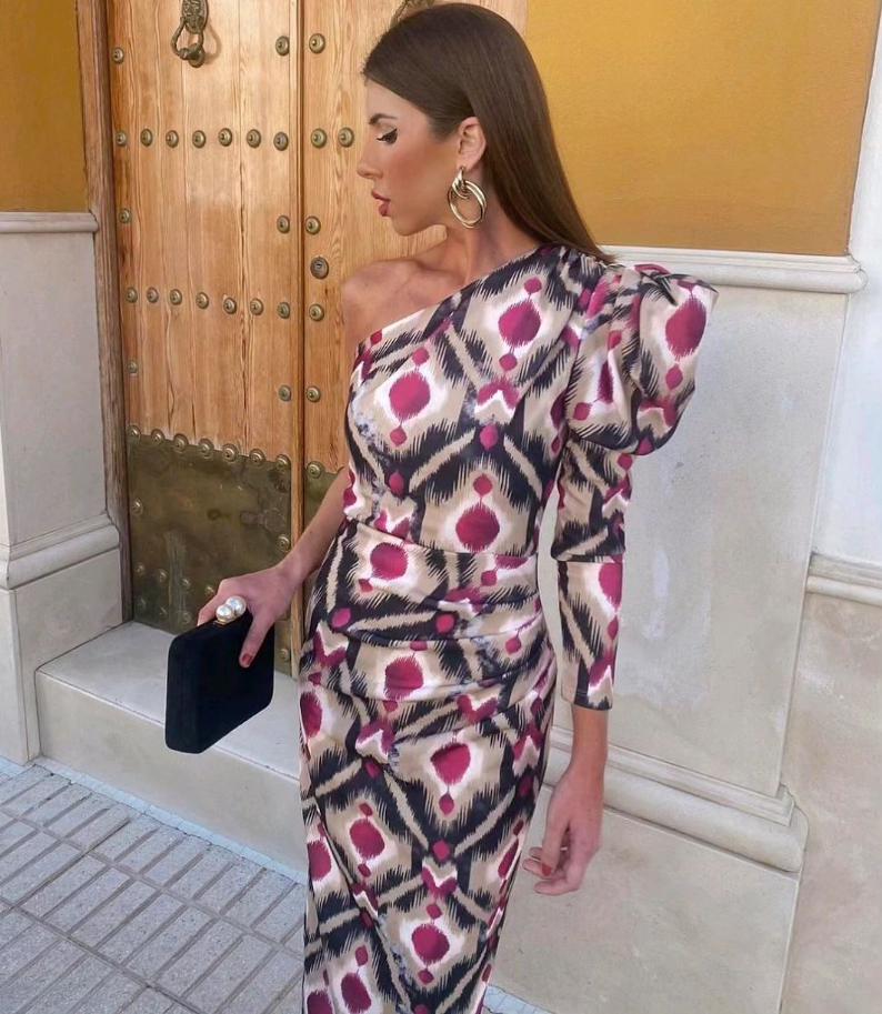 Elle - Vestido midi de hombros caídos morado