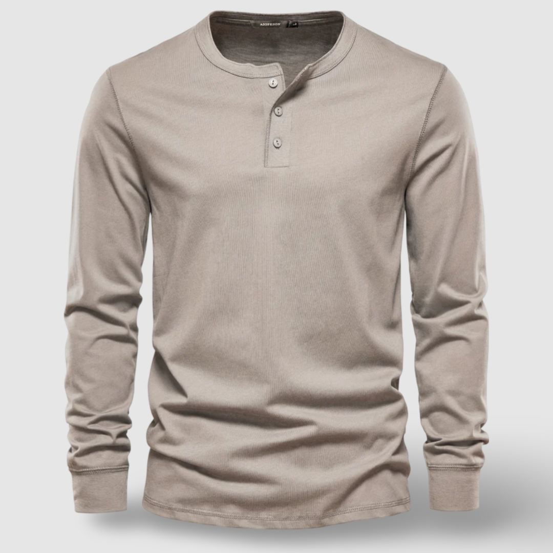 Elegante camiseta Henley de manga larga de algodón