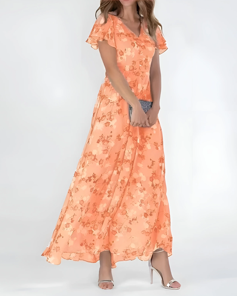 Elegante vestido largo con estampado floral