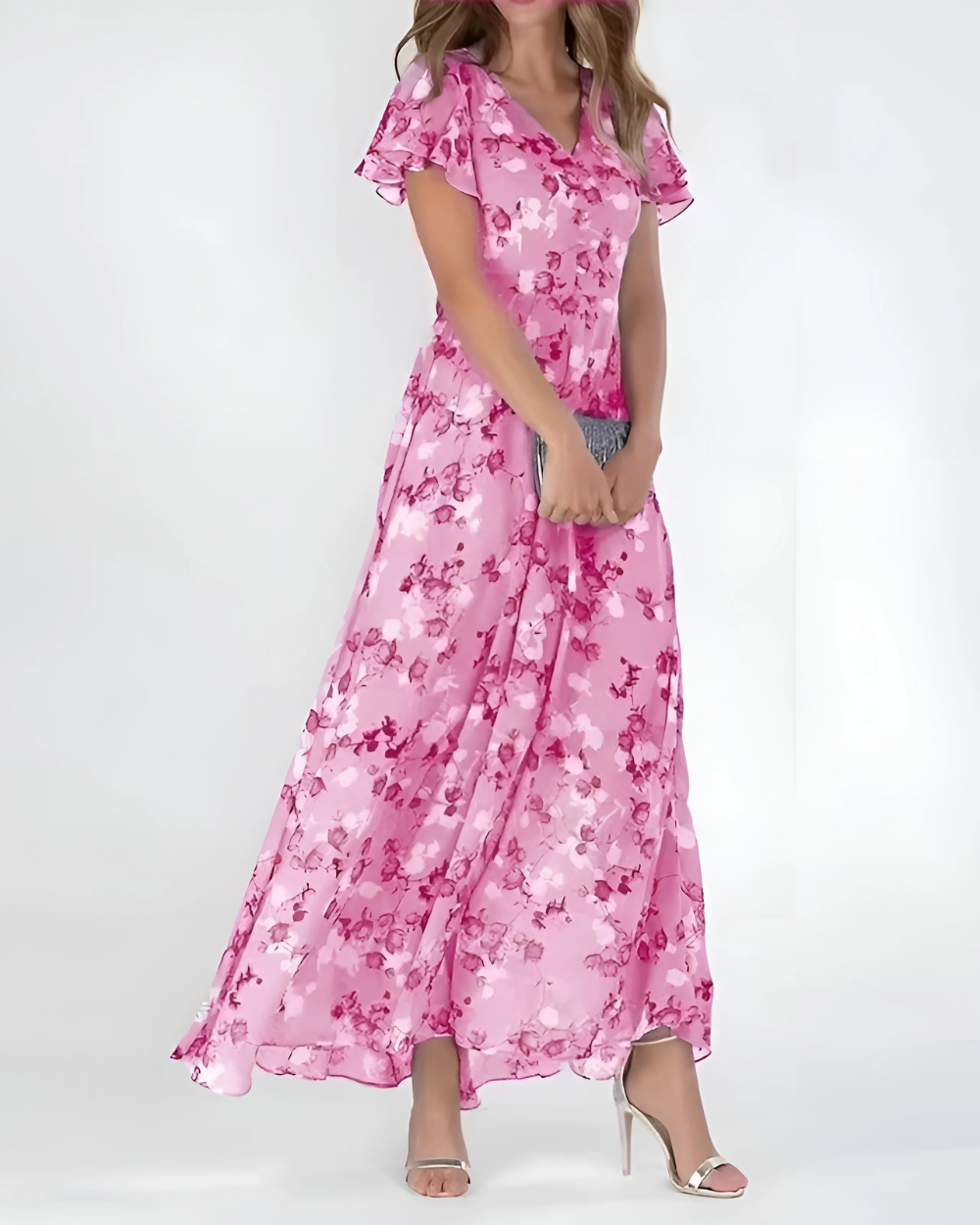Elegante vestido largo con estampado floral