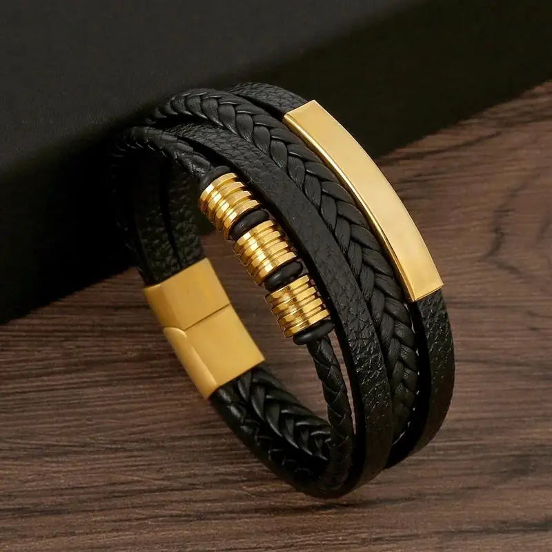 Elegante pulsera de cuero tejido para hombre