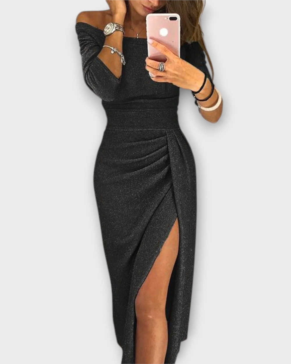 Elegante vestido sin hombros