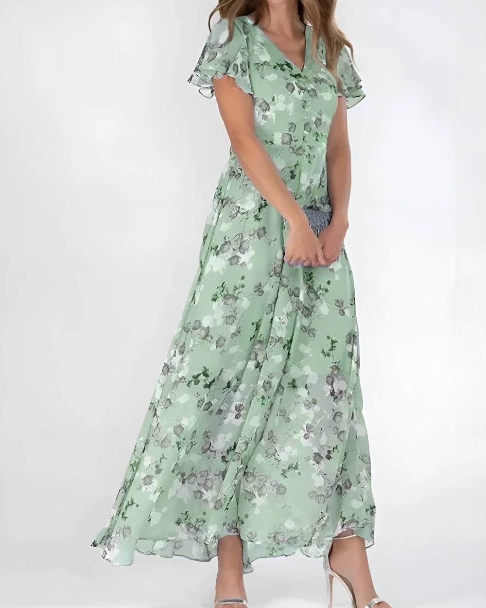 Elegante vestido largo con estampado floral