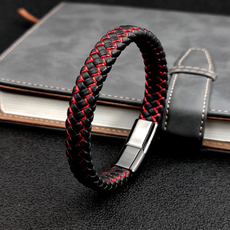 Pulsera de cuero trenzado para hombre