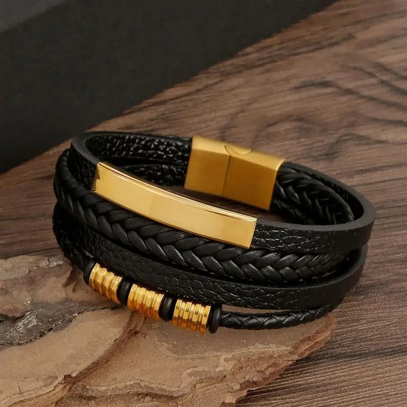 Elegante pulsera de cuero tejido para hombre