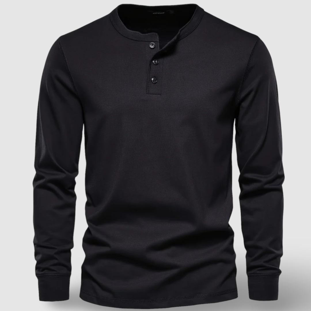 Elegante camiseta Henley de manga larga de algodón