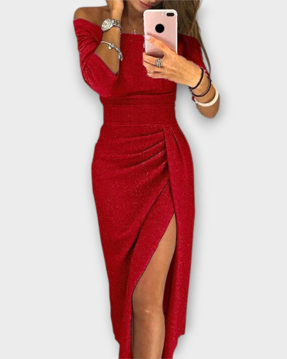 Elegante vestido sin hombros