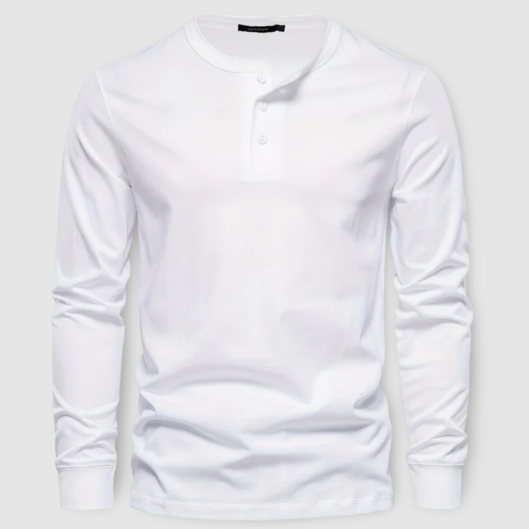 Elegante camiseta Henley de manga larga de algodón