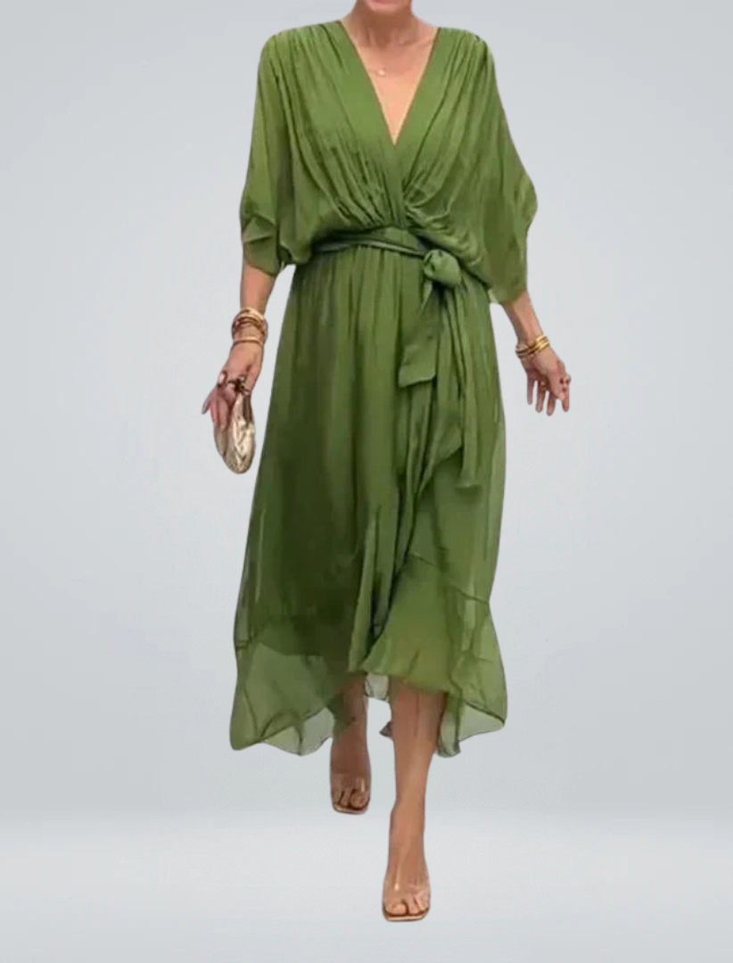 Vestido de gasa de seda con escote en V