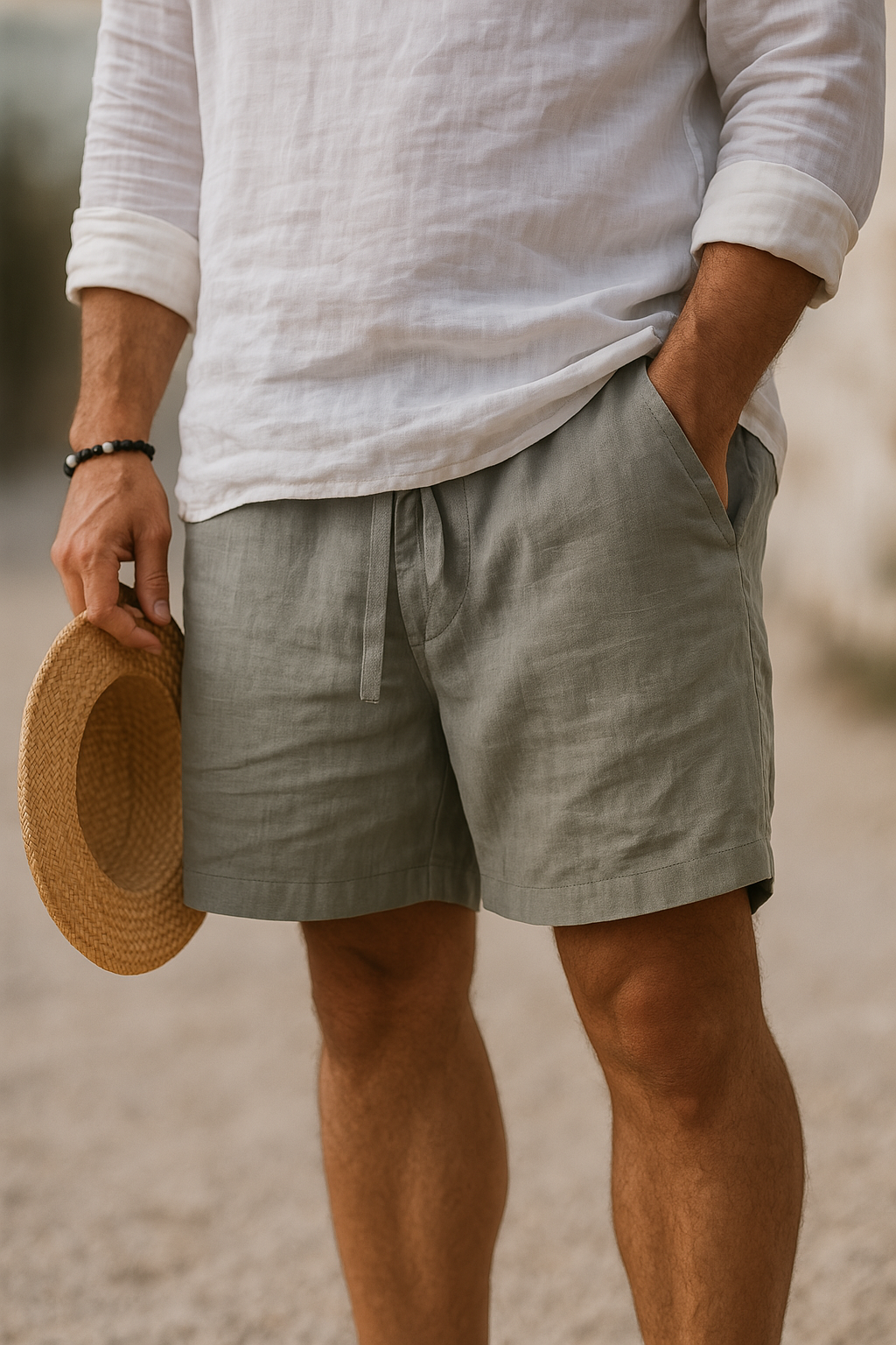 Elegantes pantalones cortos de lino