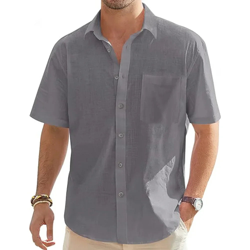 Camisa de algodón y lino de manga corta
