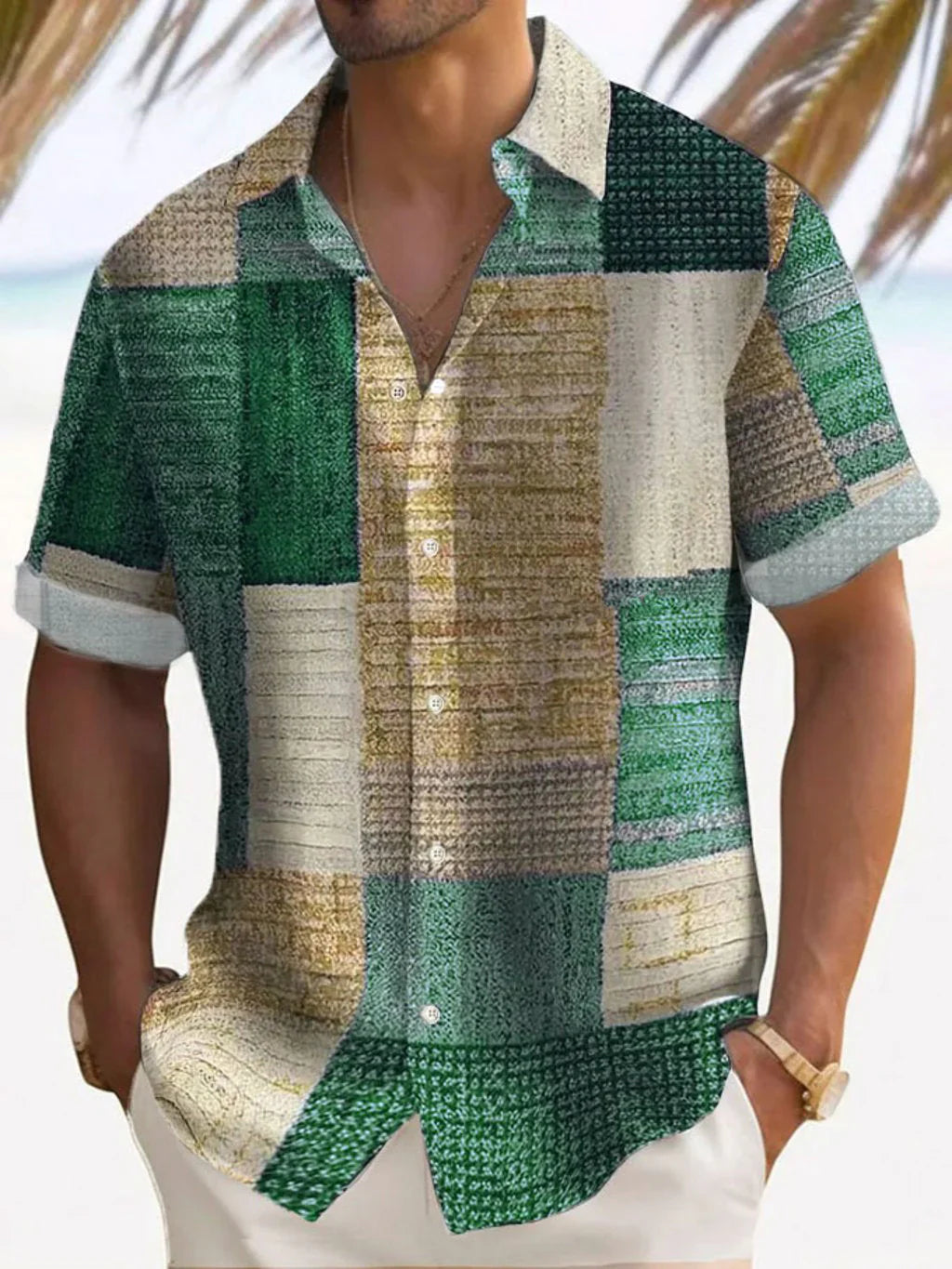 Elegante camisa patchwork