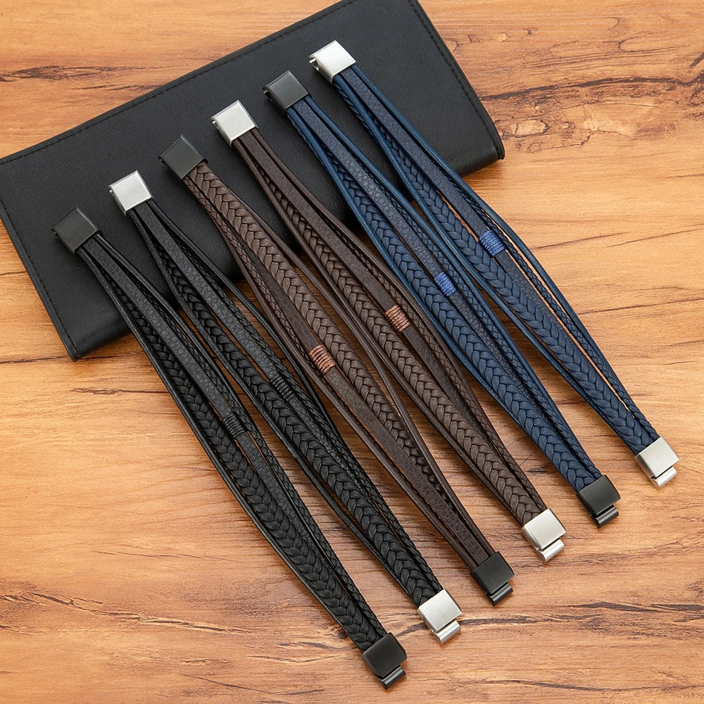 Pulsera de cuero tejido para hombre