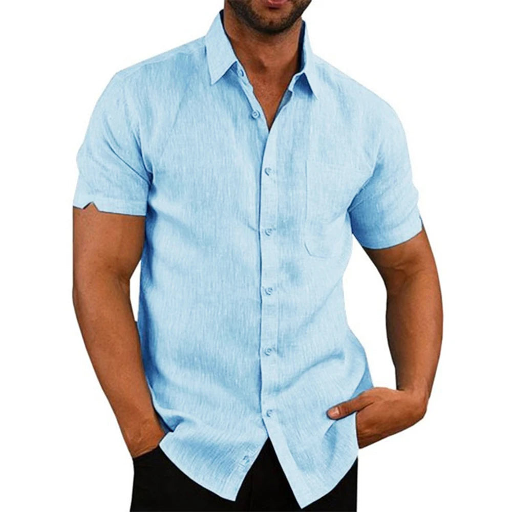 Camisa de algodón y lino de manga corta