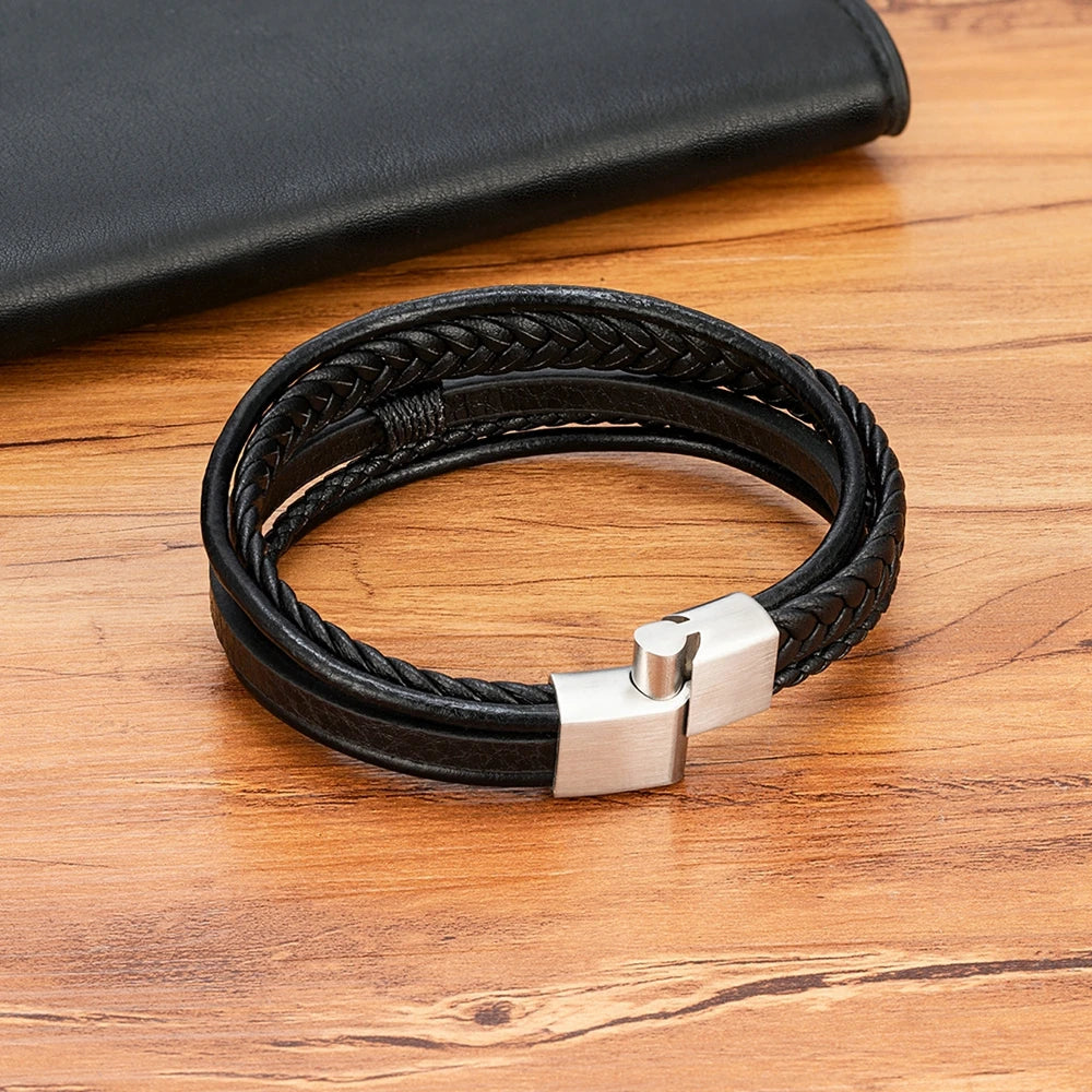 Pulsera de cuero tejido para hombre