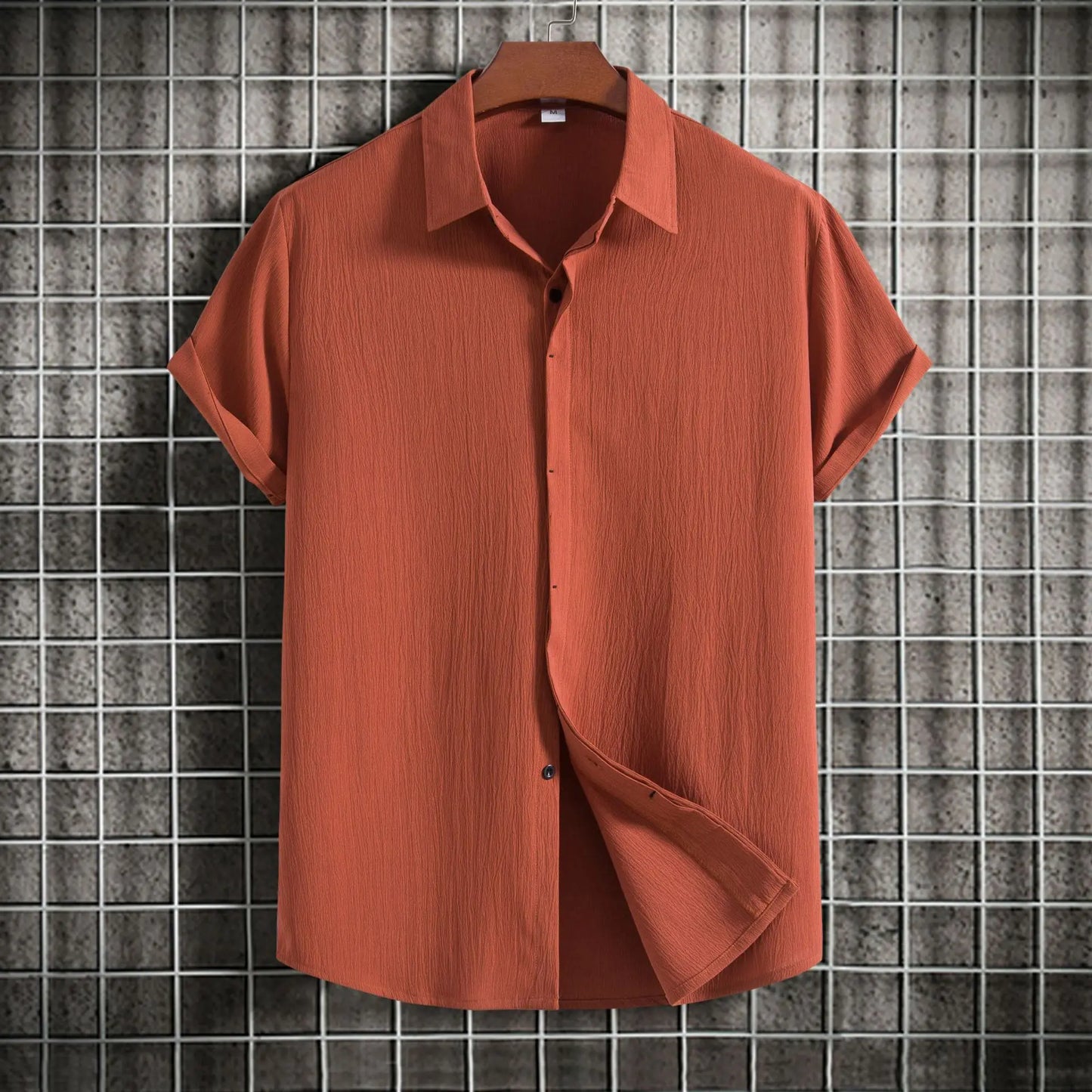 Camisa de manga corta de algodón y lino