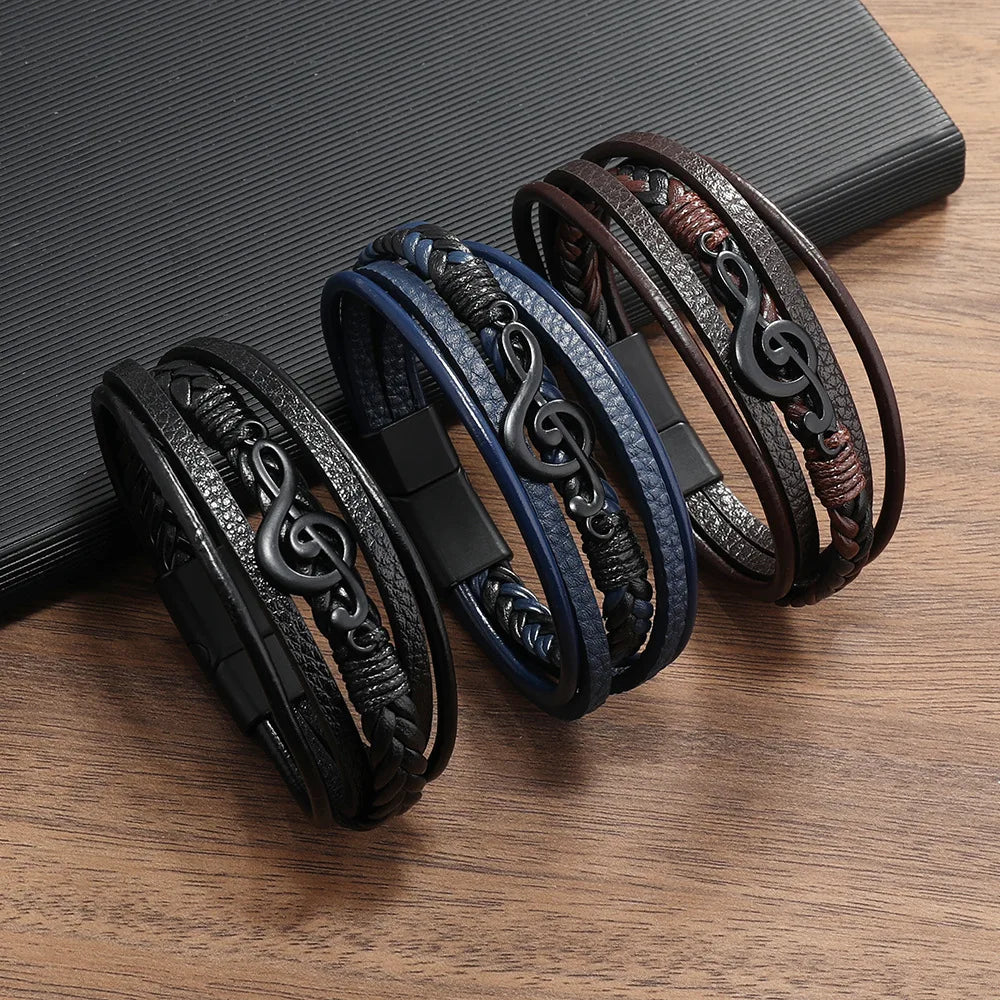Símbolo Musical Pulsera de cuero para hombre