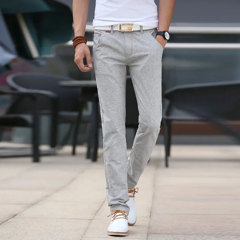 Pantalones slim fit de lino