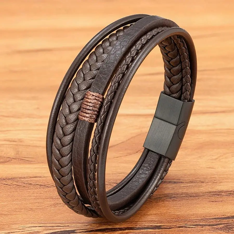 Pulsera de cuero tejido para hombre
