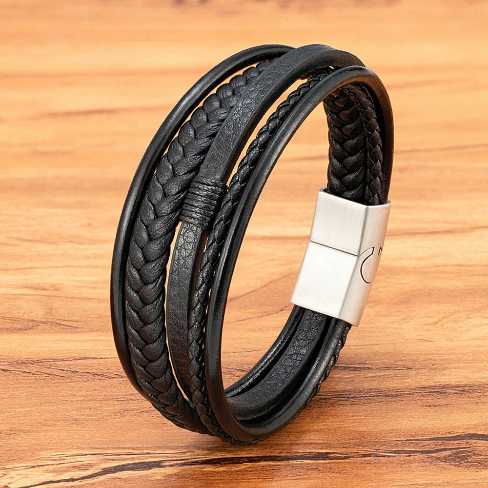 Pulsera de cuero tejido para hombre
