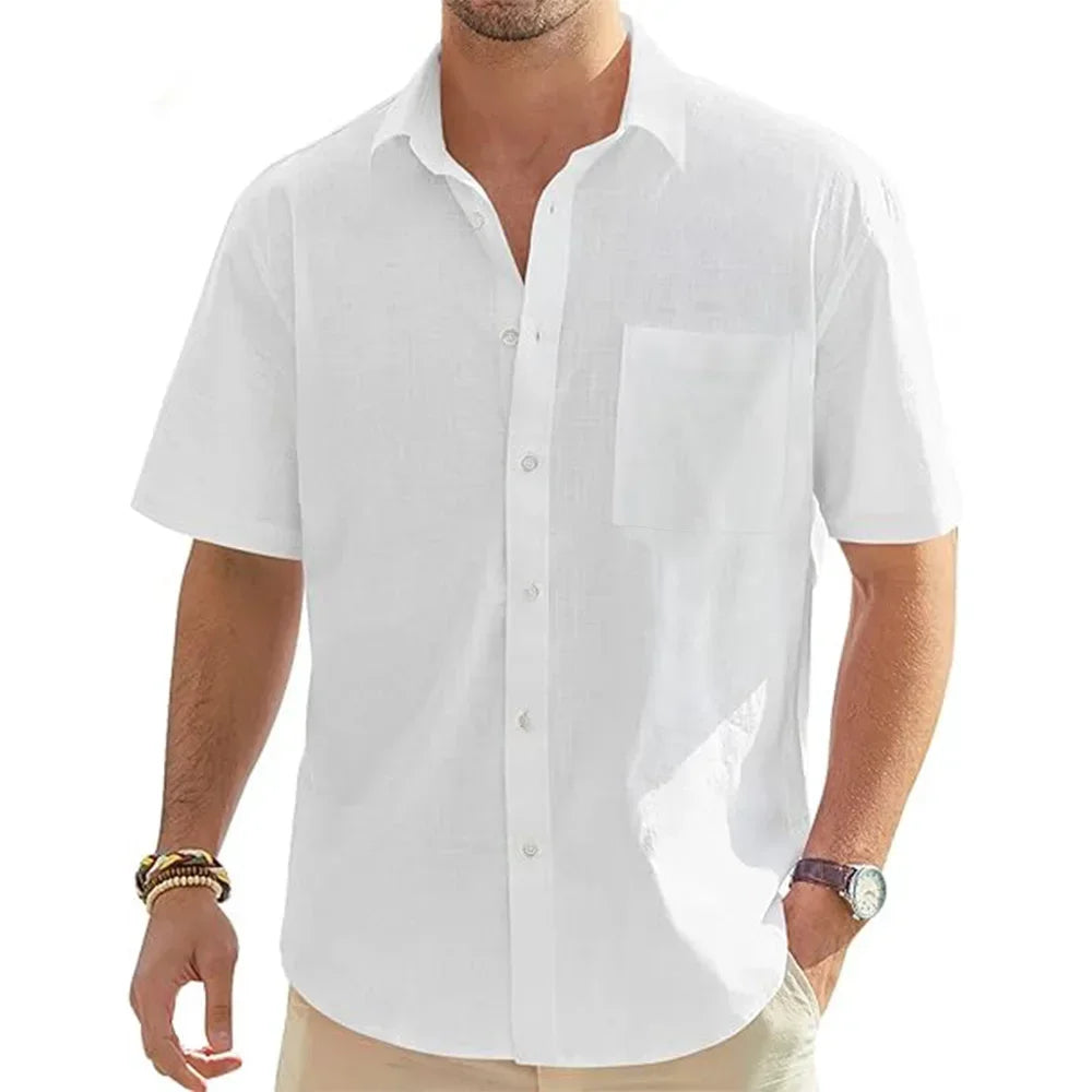 Camisa de algodón y lino de manga corta