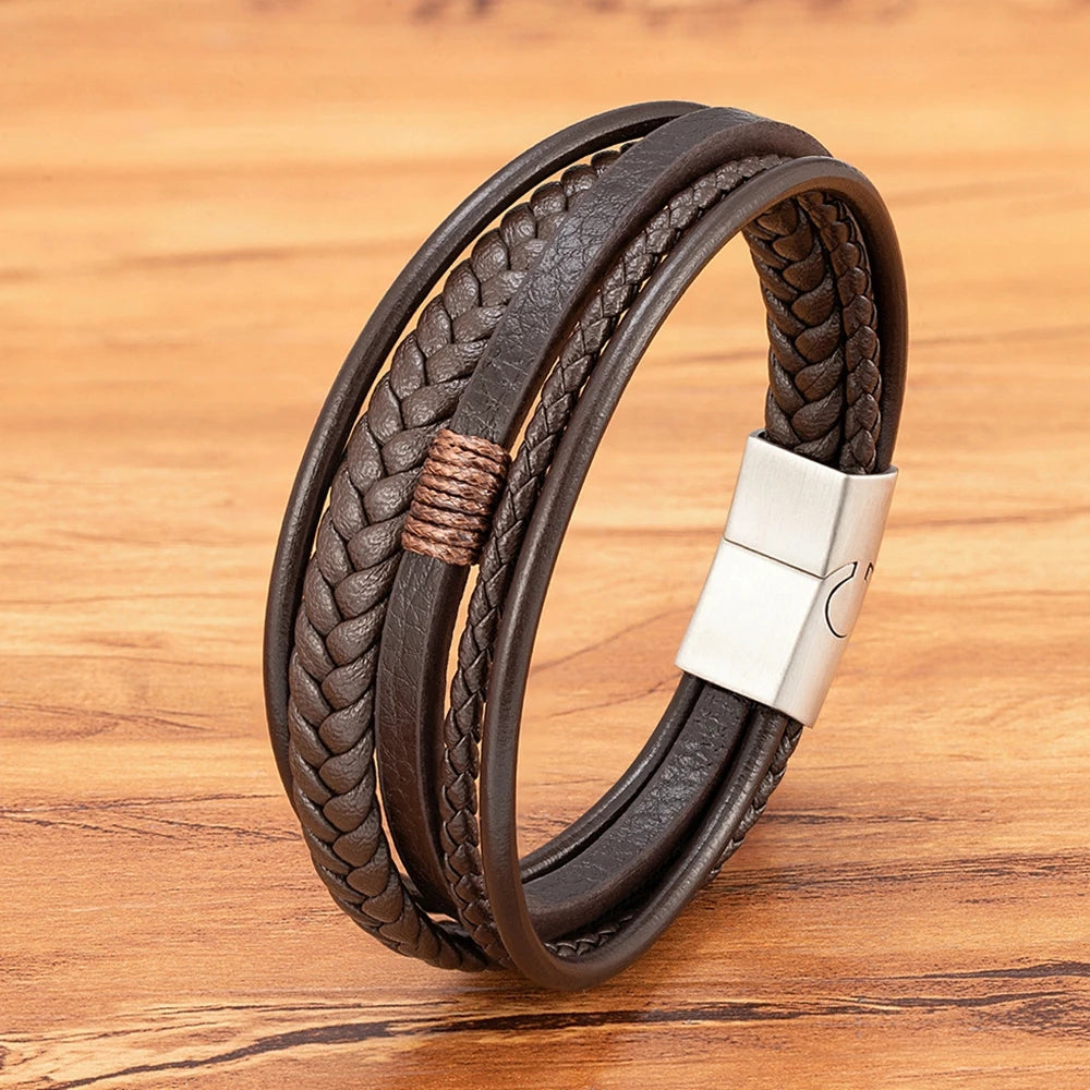 Pulsera de cuero tejido para hombre