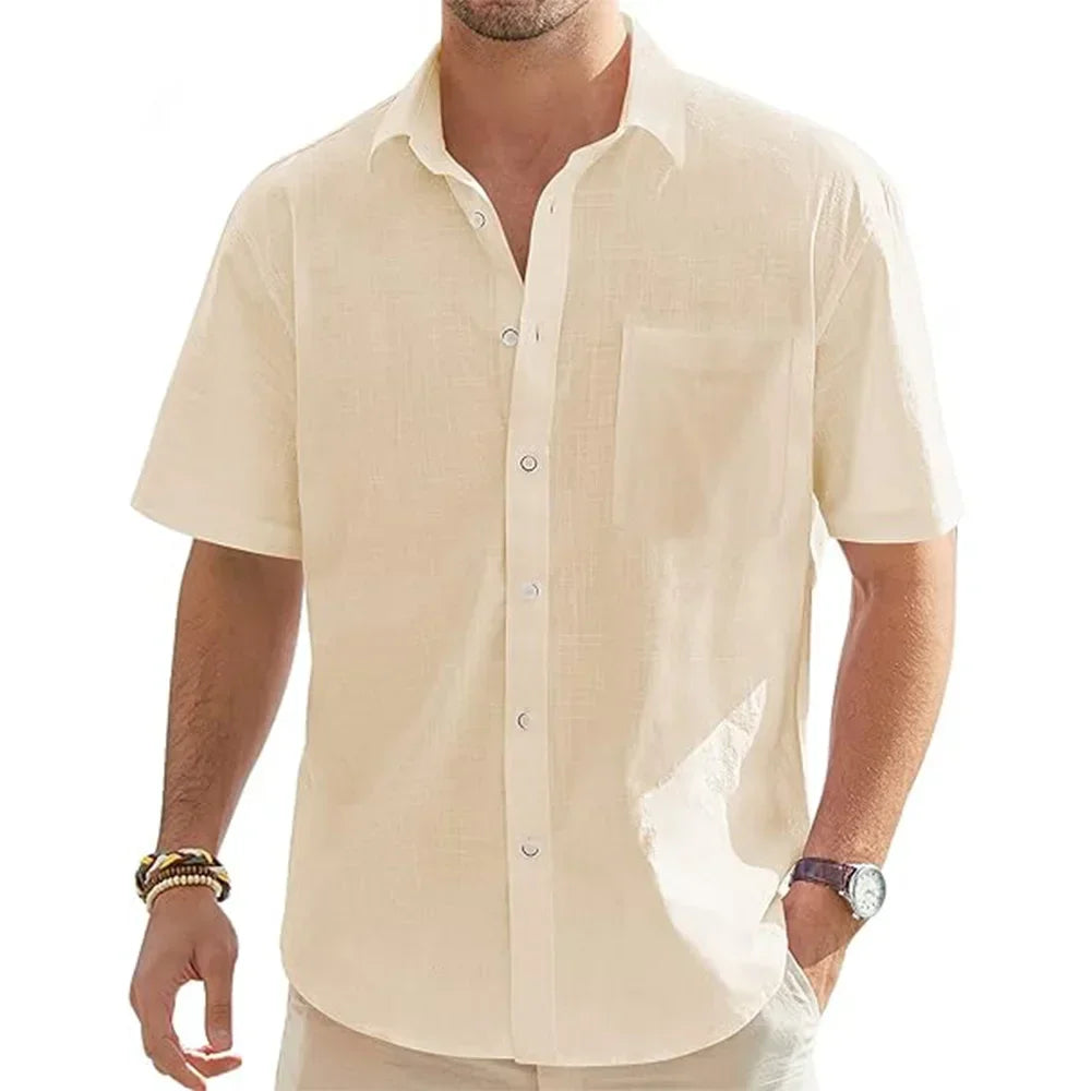 Camisa de algodón y lino de manga corta