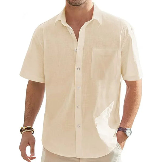 Camisa de algodón y lino de manga corta