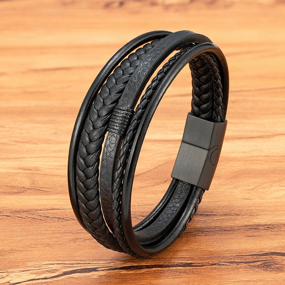 Pulsera de cuero tejido para hombre