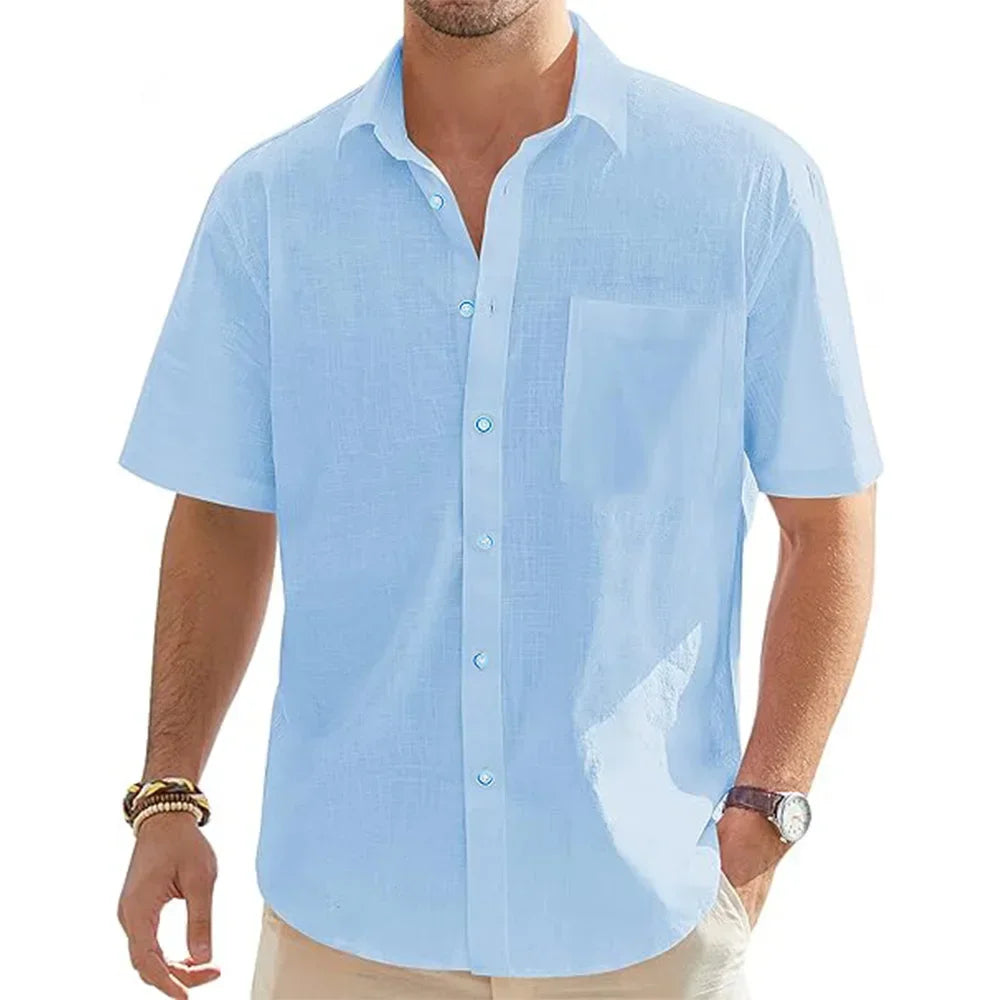 Camisa de algodón y lino de manga corta