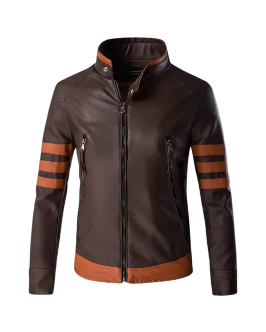 Elegante chaqueta de piel a rayas