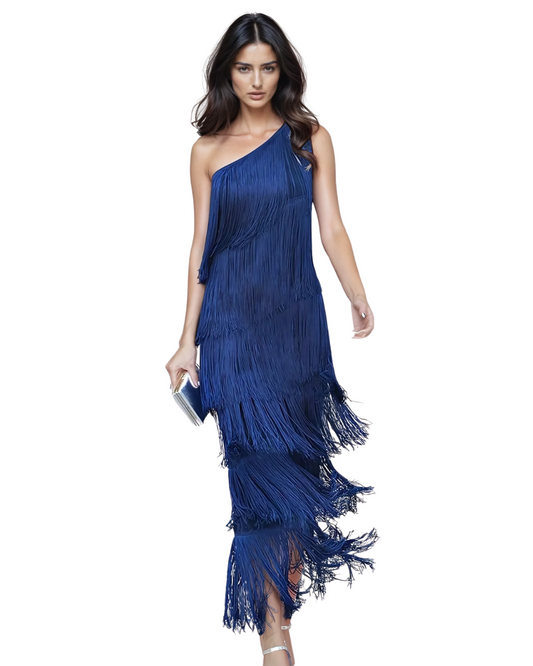 Elegante vestido con flecos