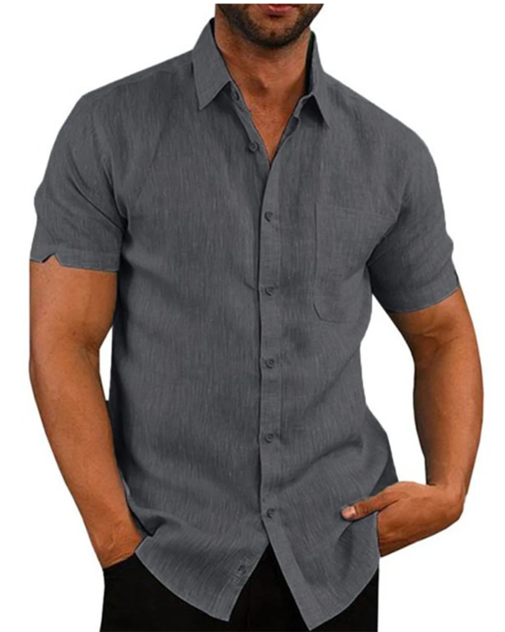 Camisa de algodón y lino de manga corta