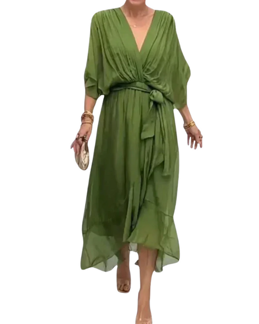 Vestido de gasa de seda con escote en V