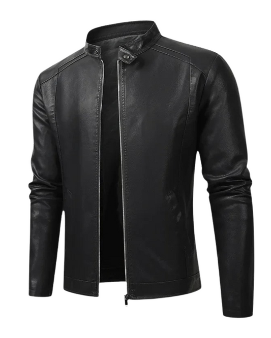 Elegante cazadora biker de piel para hombre