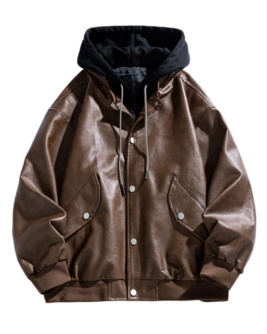 Elegante chaqueta de piel con capucha