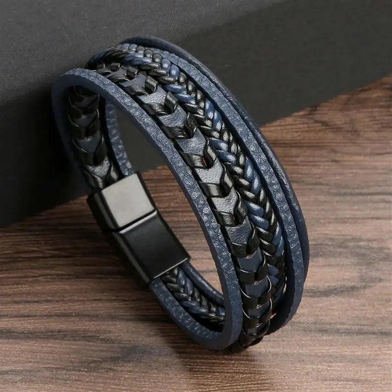Elegante pulsera de cuero tejido para hombre