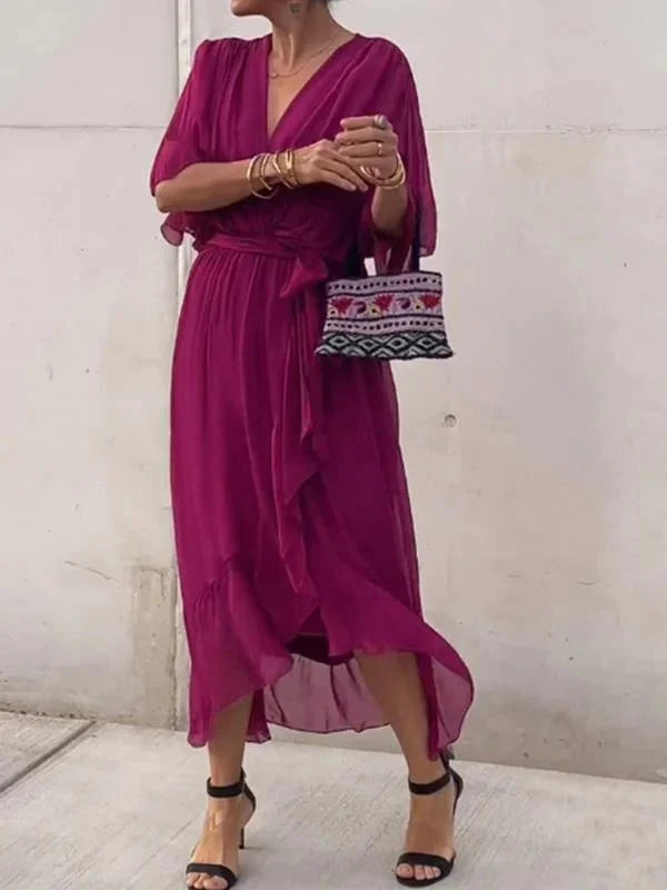 Vestido de gasa de seda con escote en V