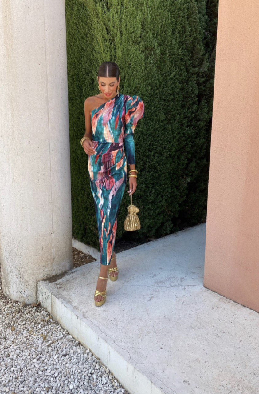 Elle - Vestido midi de hombros caídos morado