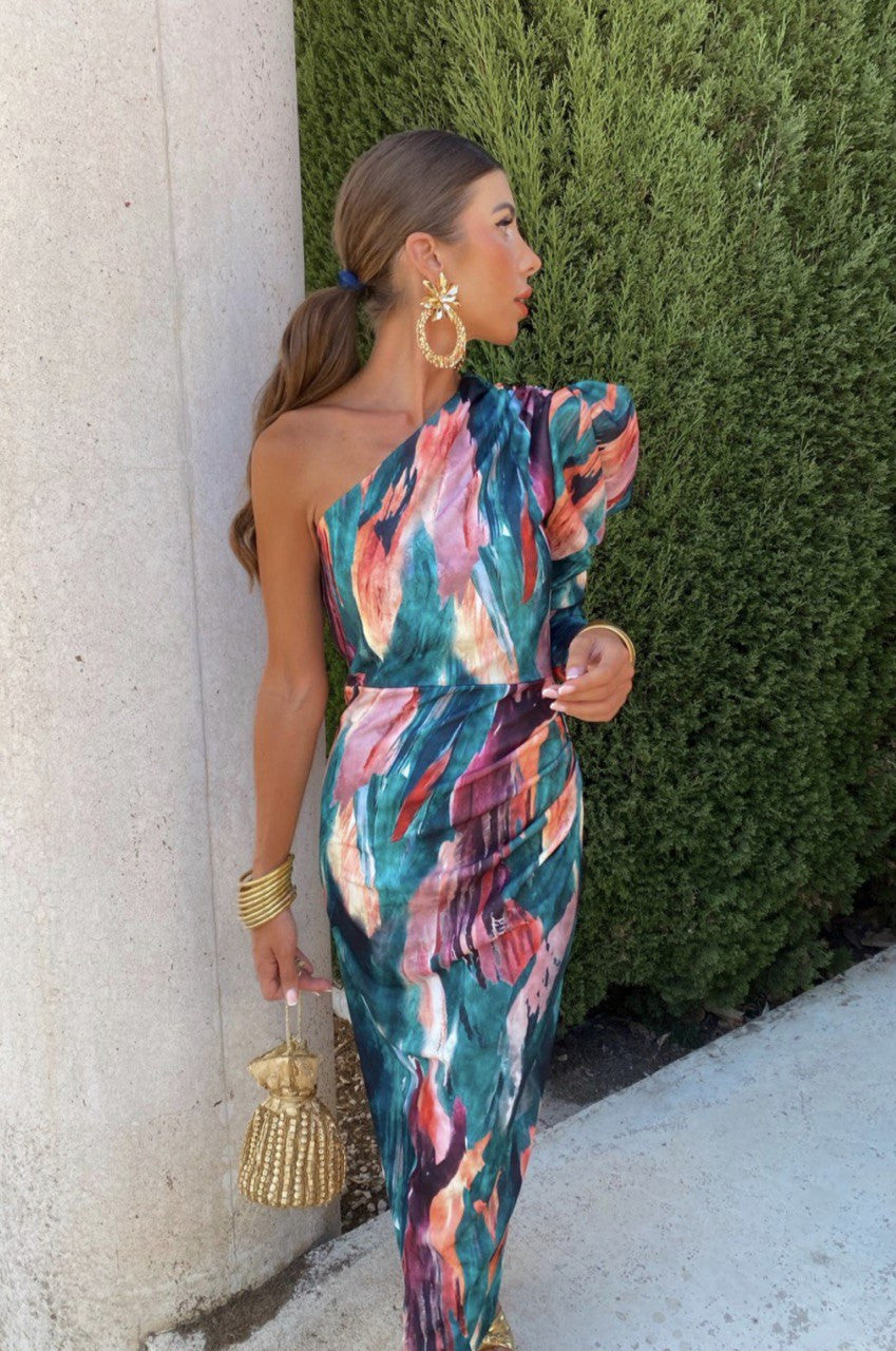 Elle - Vestido midi de hombros caídos morado
