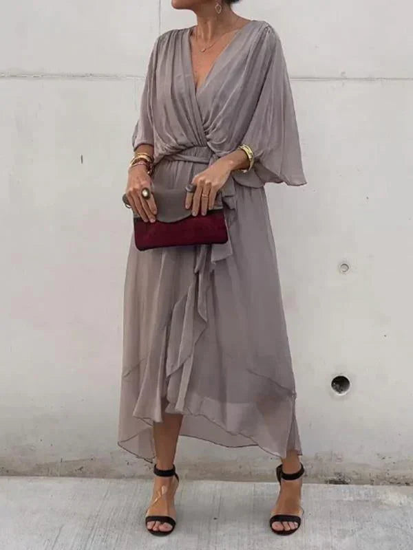 Vestido de gasa de seda con escote en V