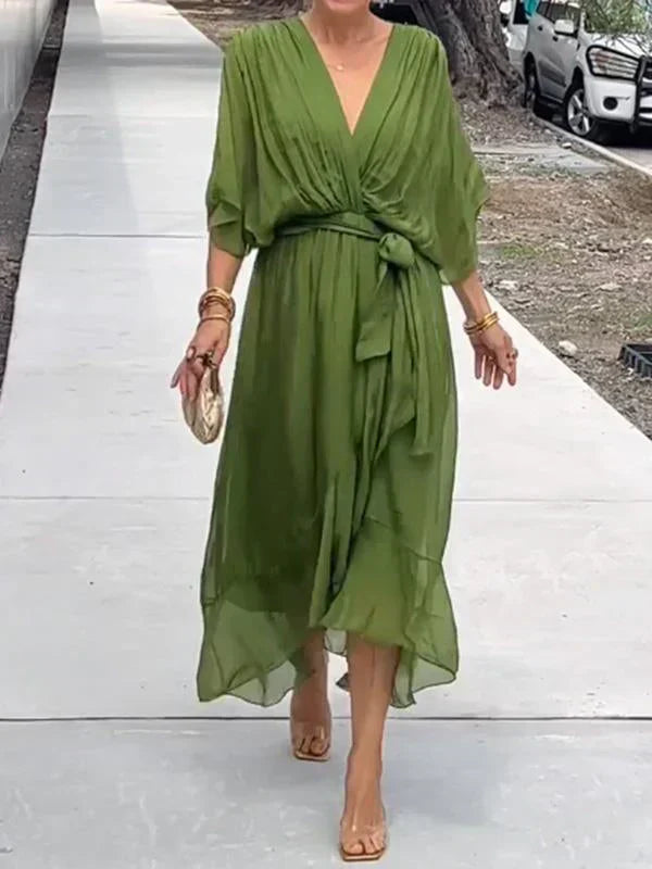 Vestido de gasa de seda con escote en V