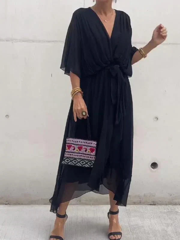 Vestido de gasa de seda con escote en V