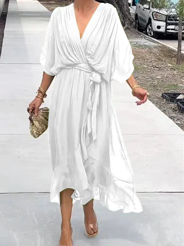 Vestido de gasa de seda con escote en V
