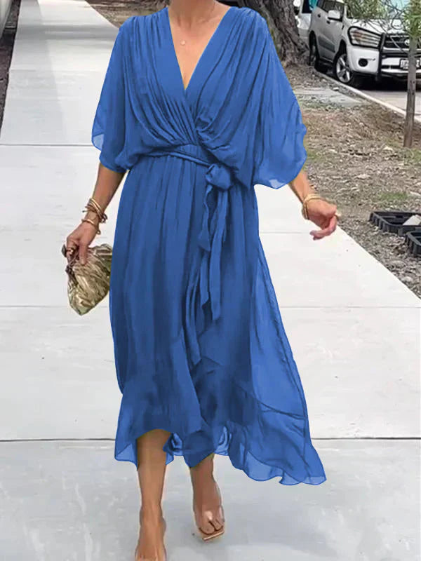 Vestido de gasa de seda con escote en V
