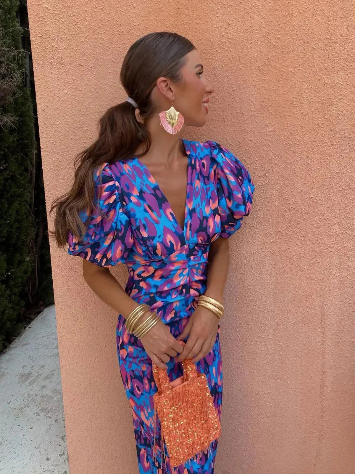 Seraphina - Vestido de colores con mangas plisadas