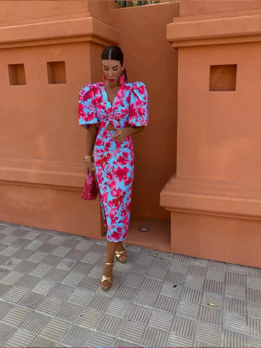 Seraphina - Vestido de colores con mangas plisadas