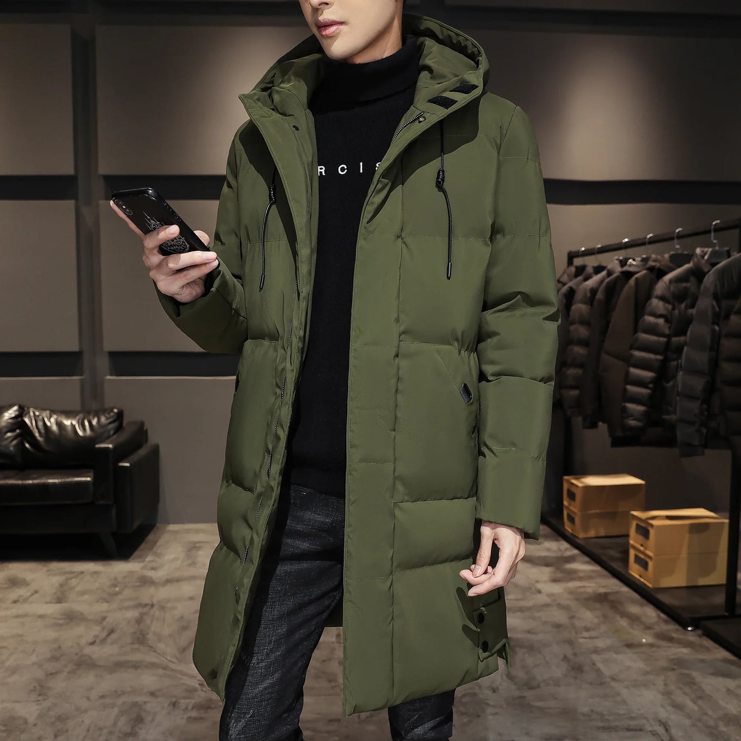Elegante chaqueta larga de invierno