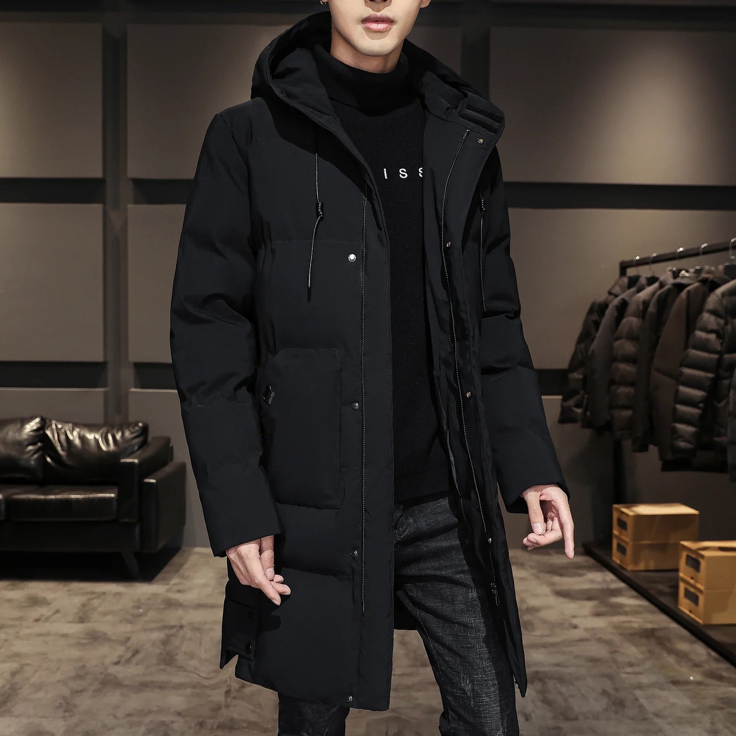 Elegante chaqueta larga de invierno
