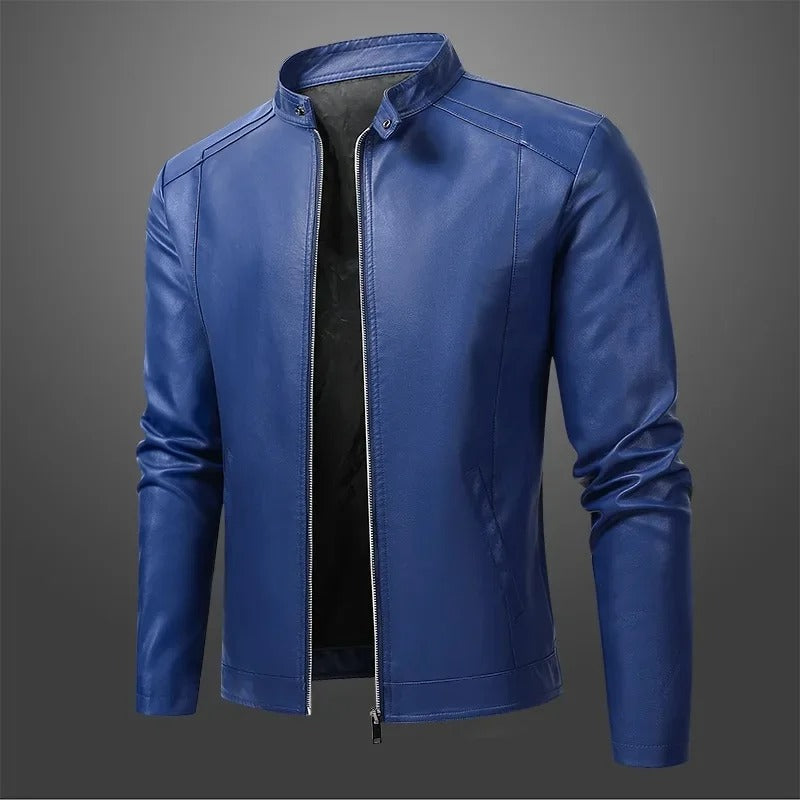 Elegante cazadora biker de piel para hombre